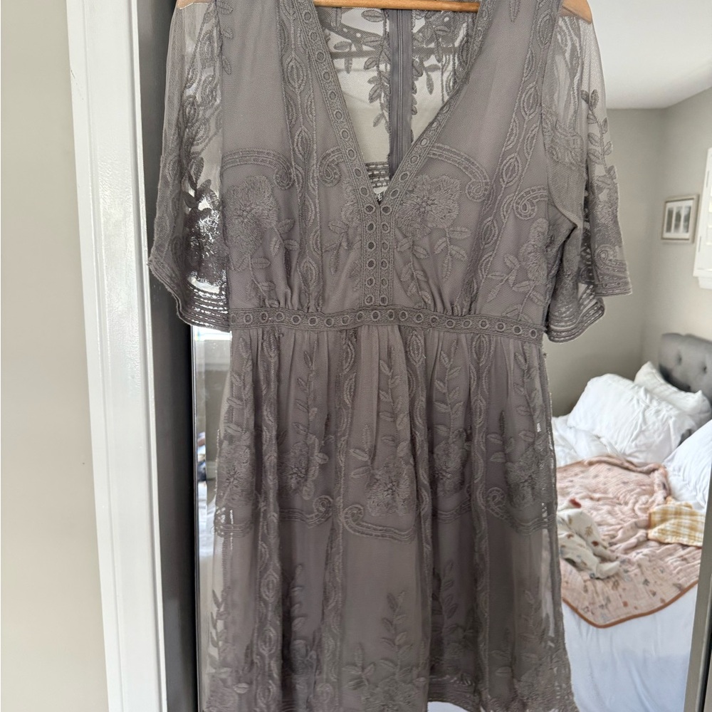 Haute Monde Charcoal Lace Midi Dress